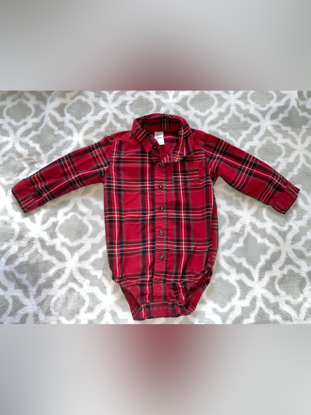 Red Plaid Long-Sleeve Baby Bodysuit Shirt